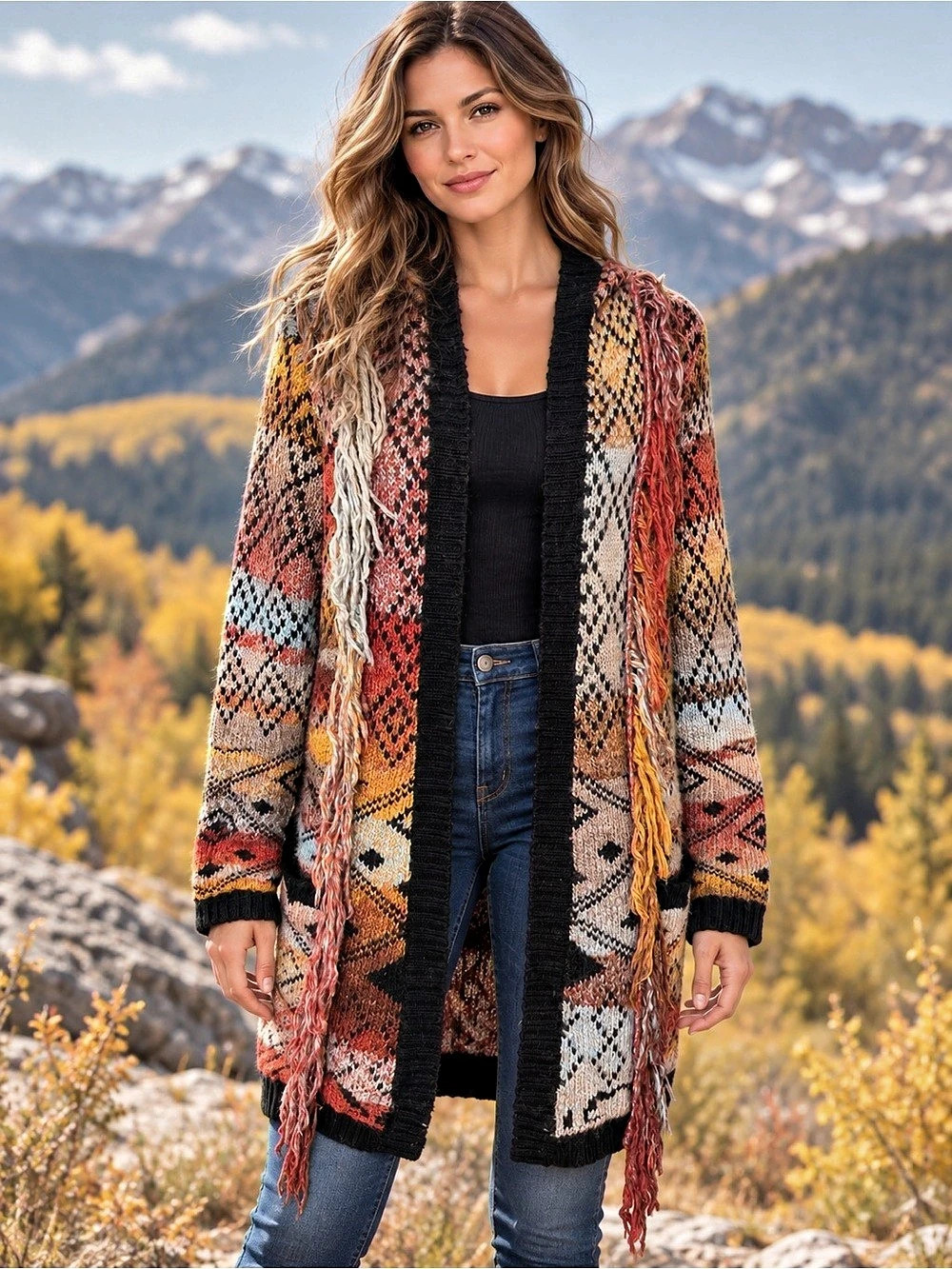 Idyllwind Miranda Lambert Aztec Fringe Wool Blend Cardigan Size L